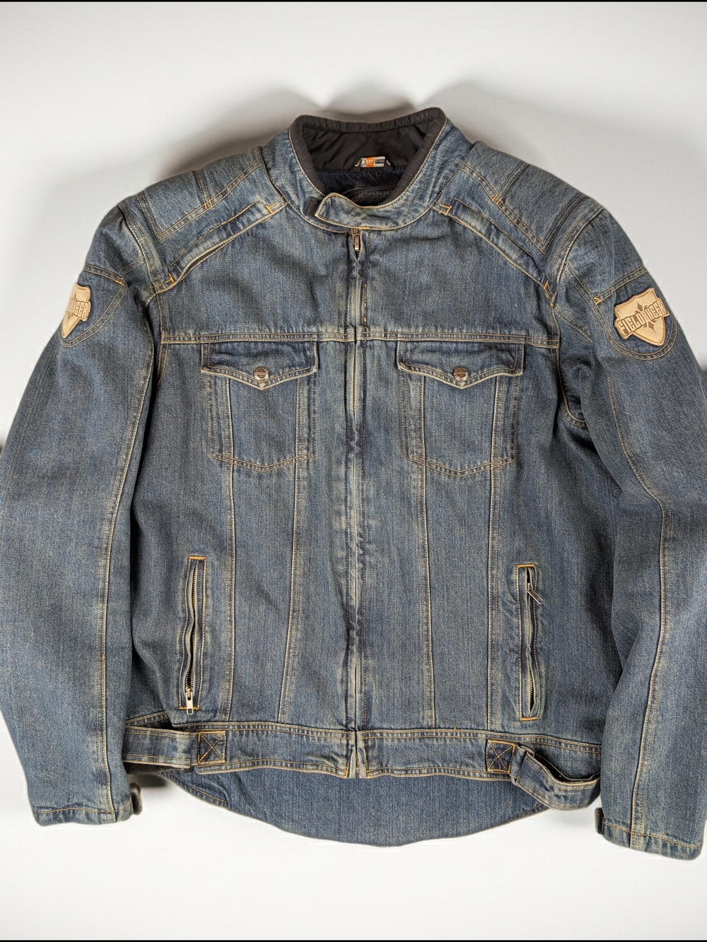Fieldsheer Denim Padded Motorcycle Jacket Men's 2XL Medium Wash Zipper Pockets